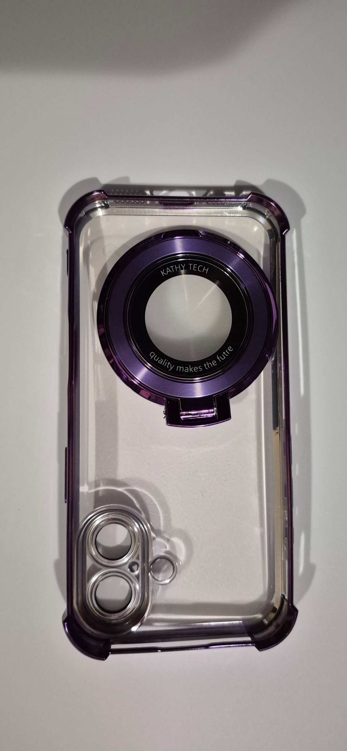 Funda Transparente con Bordes Morados y Anillo Trasero - Imagen 2