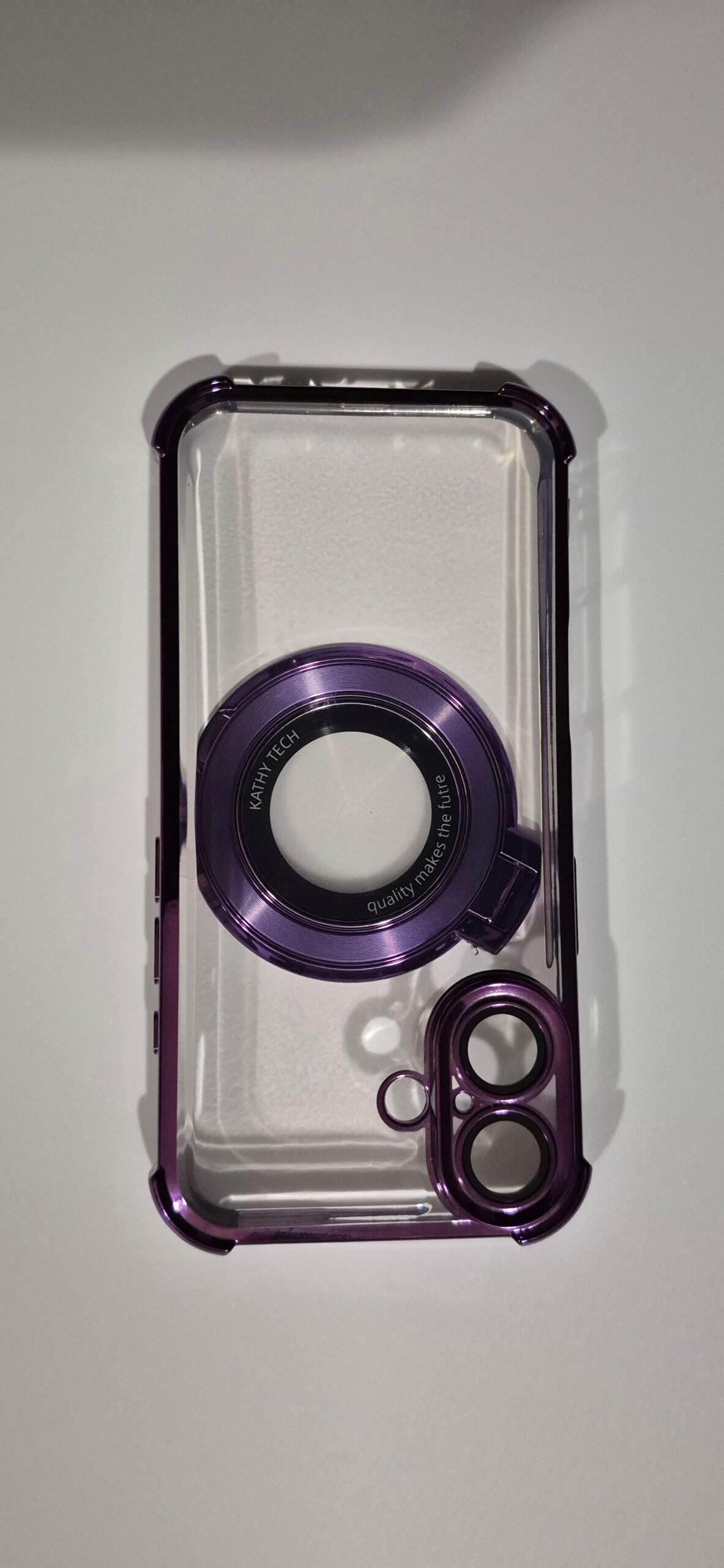 Funda Transparente con Bordes Morados y Anillo Trasero - Imagen 3