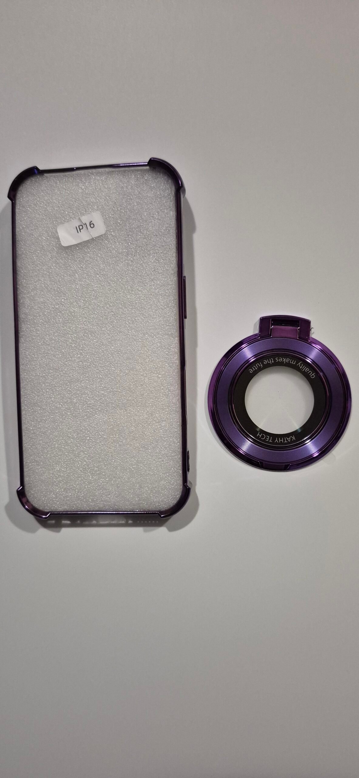 Funda Transparente con Bordes Morados y Anillo Trasero - Imagen 4