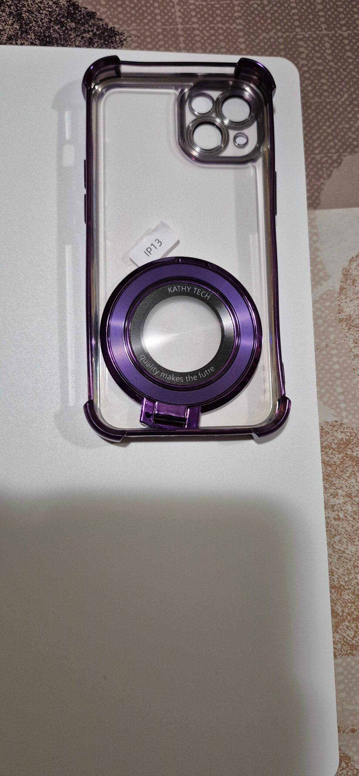 Funda Transparente con Bordes Morados y Anillo Trasero - Imagen 5